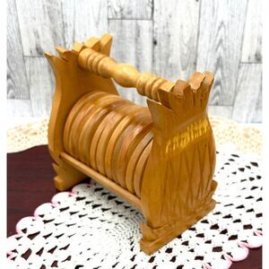 Vintage Wooden Coaster Set with Holder | Solid Wood Coasters | Pineapple Decor